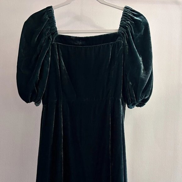 J Crew Green Velvet Puff Sleeve Midi Dress Sz 2 (Hemmed) - Picture 3 of 5